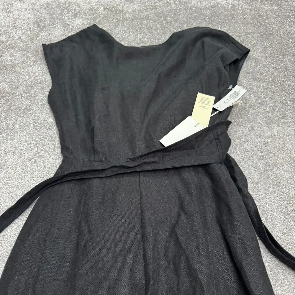 Aritzia Wilfred Brax Linen Blend Wide Leg Jumpsuit womens 4 Black Tie Waist NWD